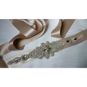 Blush Vanilla Rhinestone Bridal Belt Sash Wedding Belt Prom MOB Party Formal